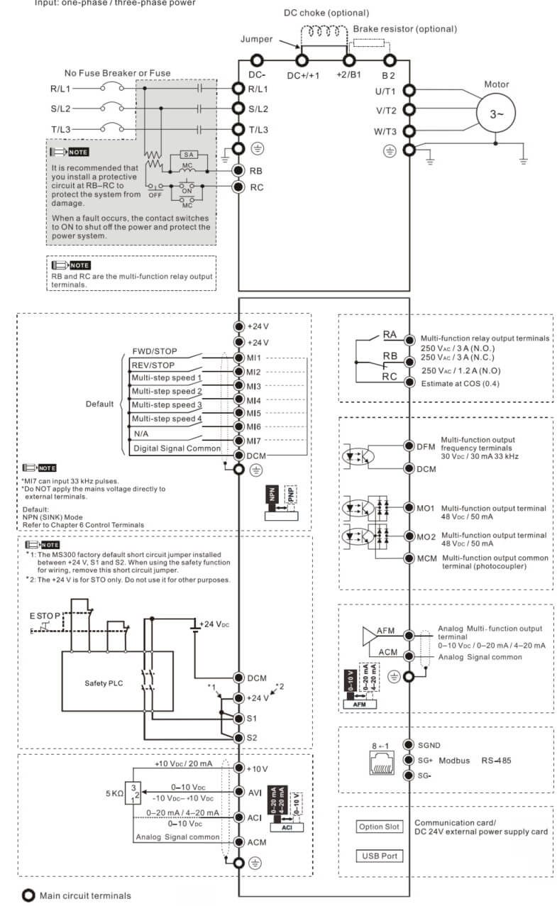 Sơ đồ đấu nối biến tần Delta MS300