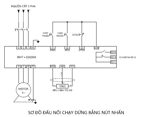Sơ đồ đấu nối chạy dùng bằng nút ấn