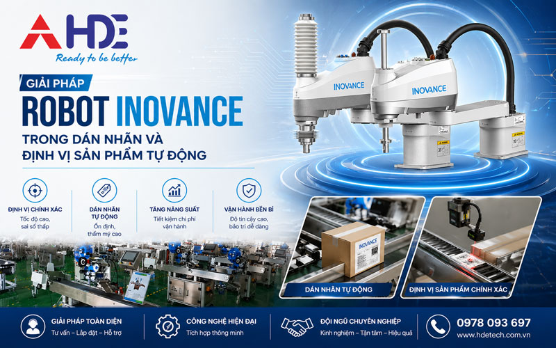 Ứng dụng robot Inovance trong dán nhãn và định vị sản phẩm tự động